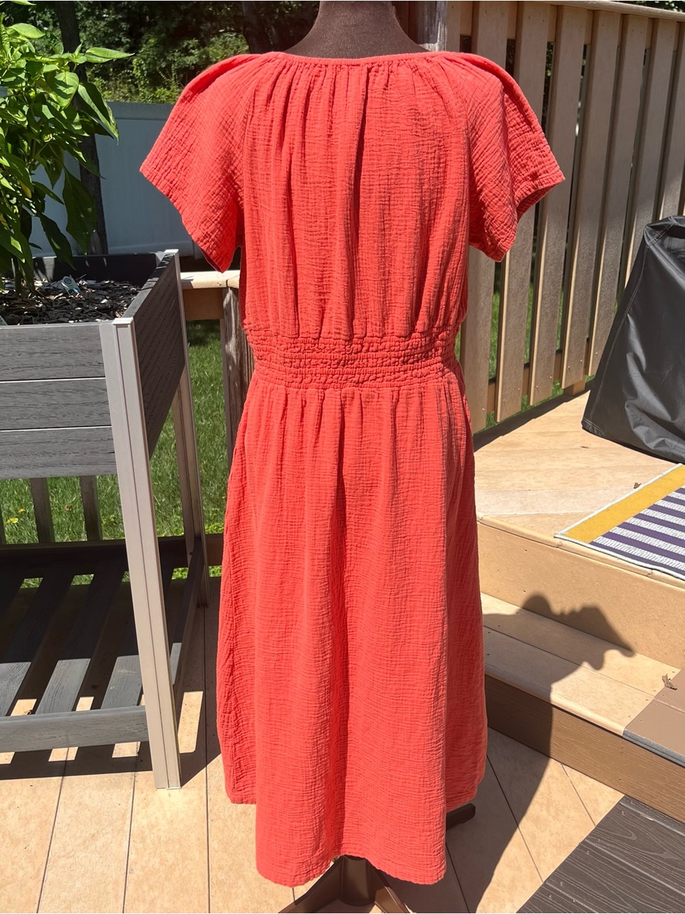 Pact Organic Coastal Double Gauze Boho Midi Dress Kumquat Orange Size L Cotton - Picture 5 of 7